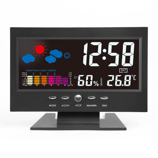 12/24H Quartz LED Digital Multi-function Weather Clock Backlight Voice Control Calendar Temperature Forecast for Home Living