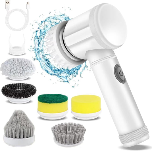 5-in-1 Rechargeable Magic Brush | Handheld Electric Scrubber | 360° Rotating with 3 Replaceable Multipurpose Brush Heads