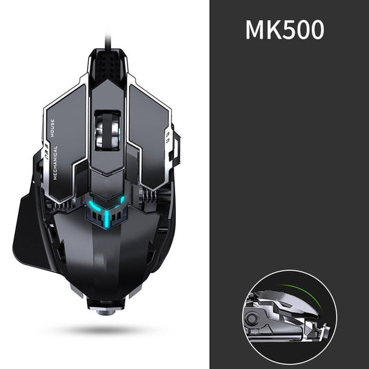 XXPLKPFA MK500 Wired Gaming Mouse, Gaming Mechanical for PC Desktop and Multi-Device, Hardware Macro Programming - 12800DPI - Adjustable Tail, Individual Fire Buttons, Optical Chip